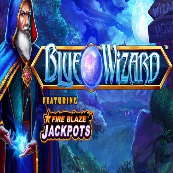 Blue Wizard Fire Blaze Jackpots slot logo by Rarestone Gaming at Betamo Casino